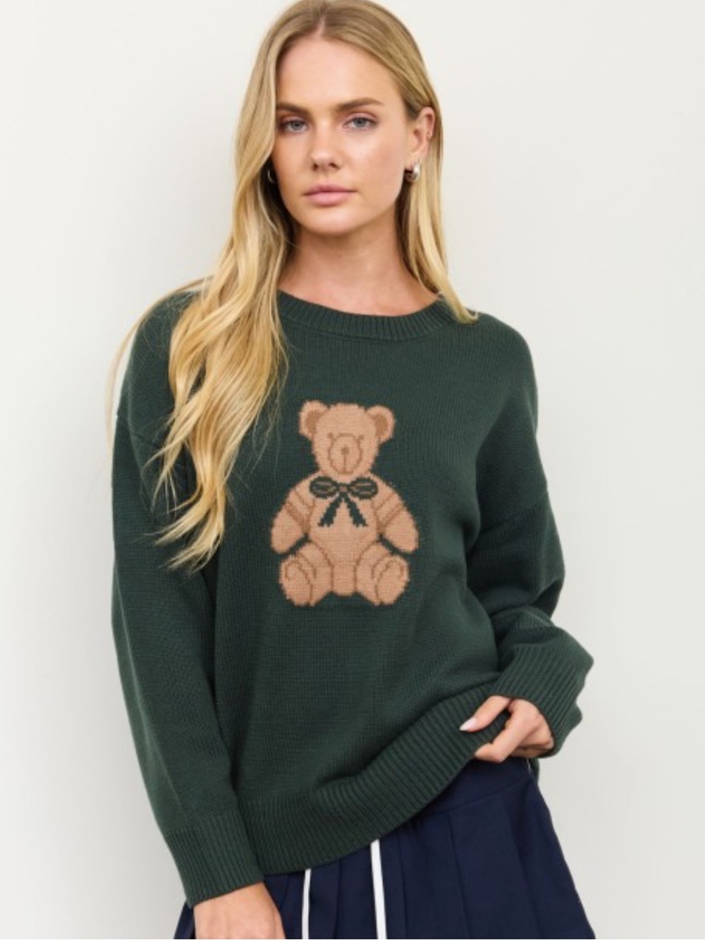 A585. Forest Green Teddy Knit Sweater - Women's Cozy Pullover